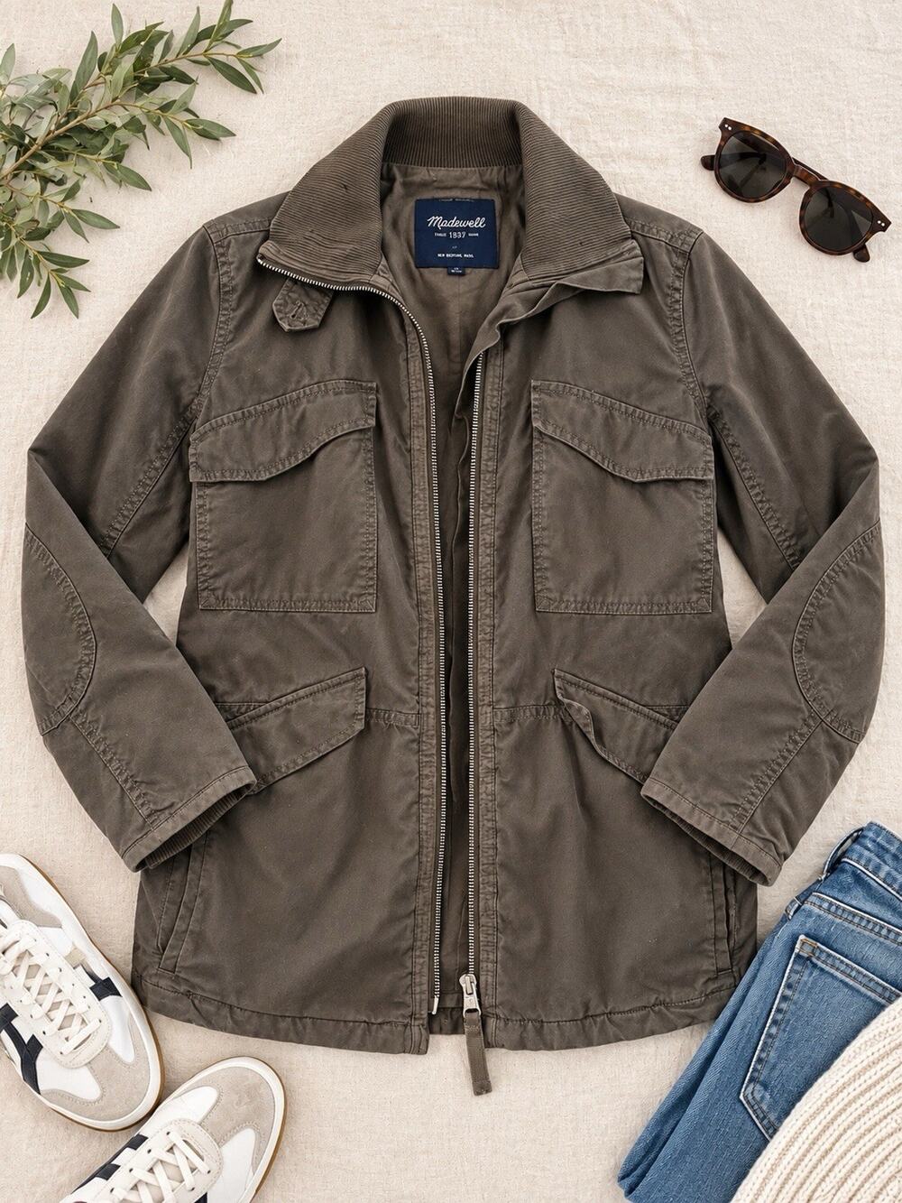 Madewell modern Green military style jacket XS insulated green zip collared